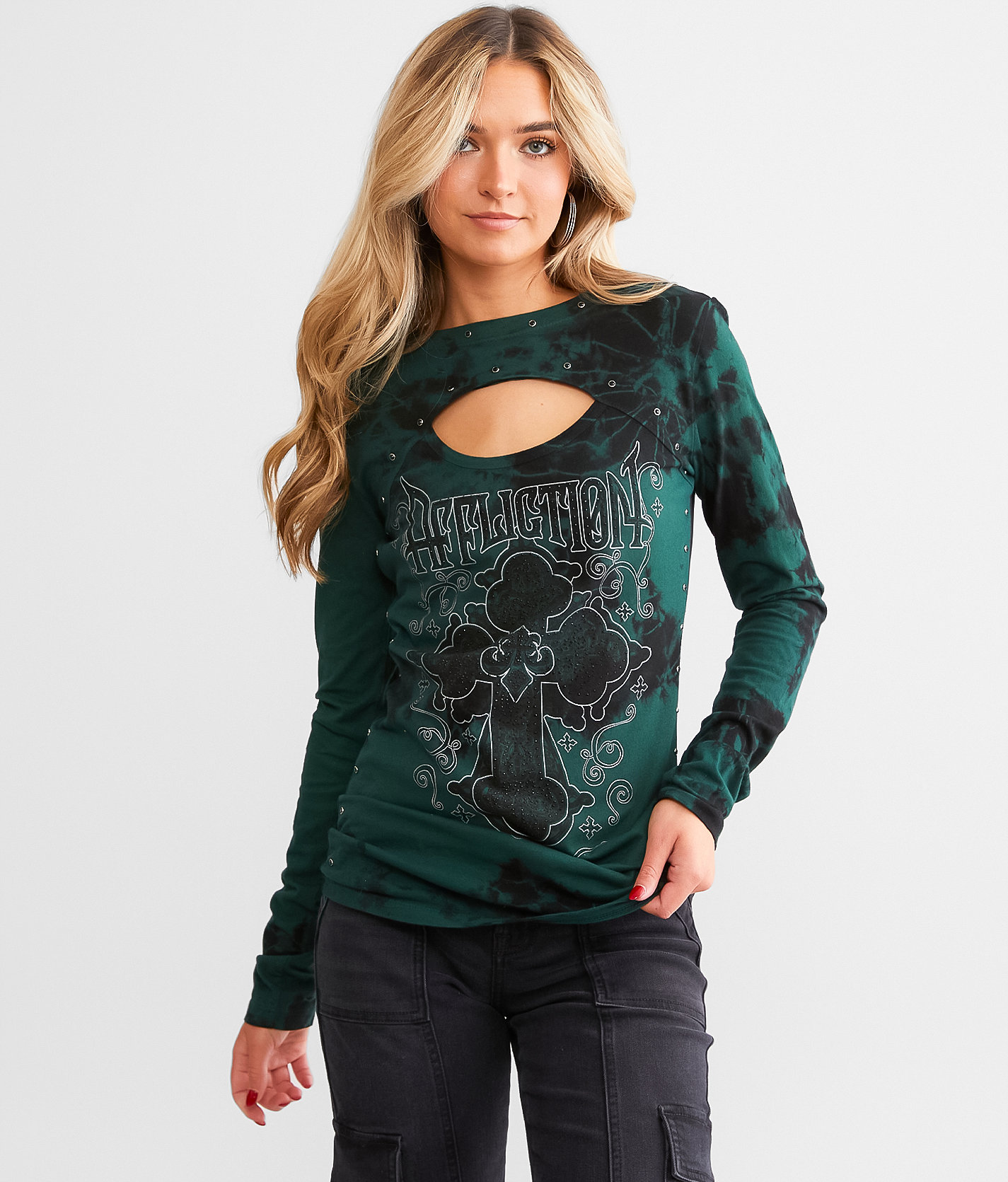 Affliction Eastwood Blossom T-Shirt - Women's T-Shirts in Rain Forest Sycamore