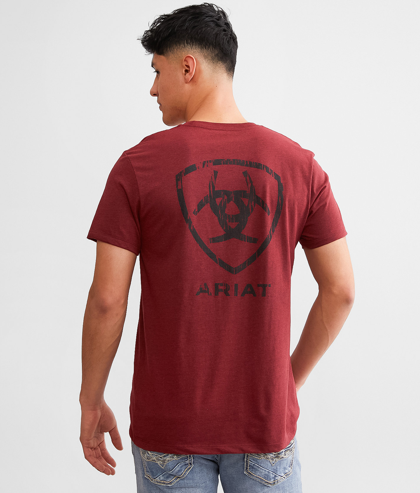 Ariat Barn Shield T-Shirt - Men's T-Shirts in Crimson Black Heather