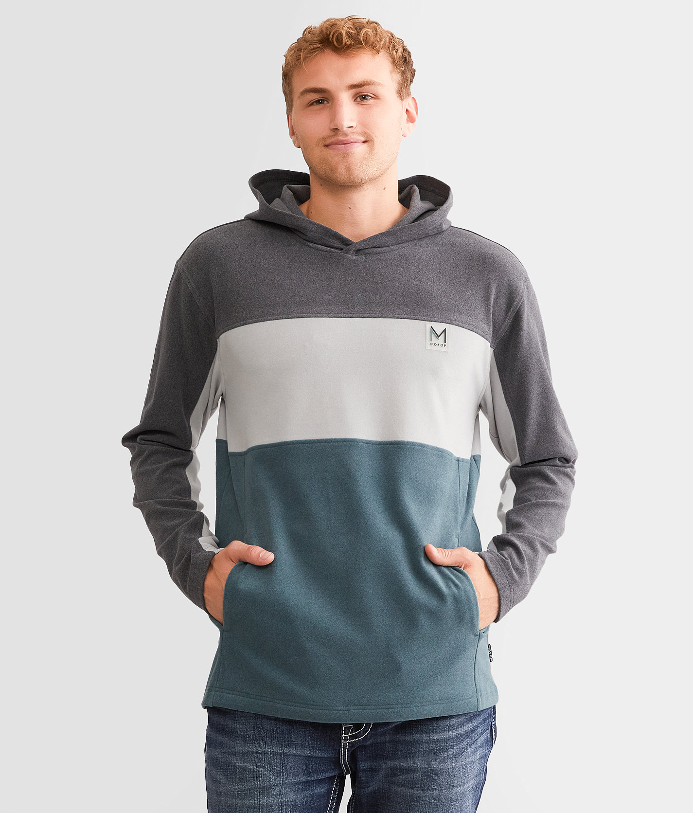Maven Co-op Color Block Fleece Hoodie - Men's Sweatshirts in Caviar Grey Pine