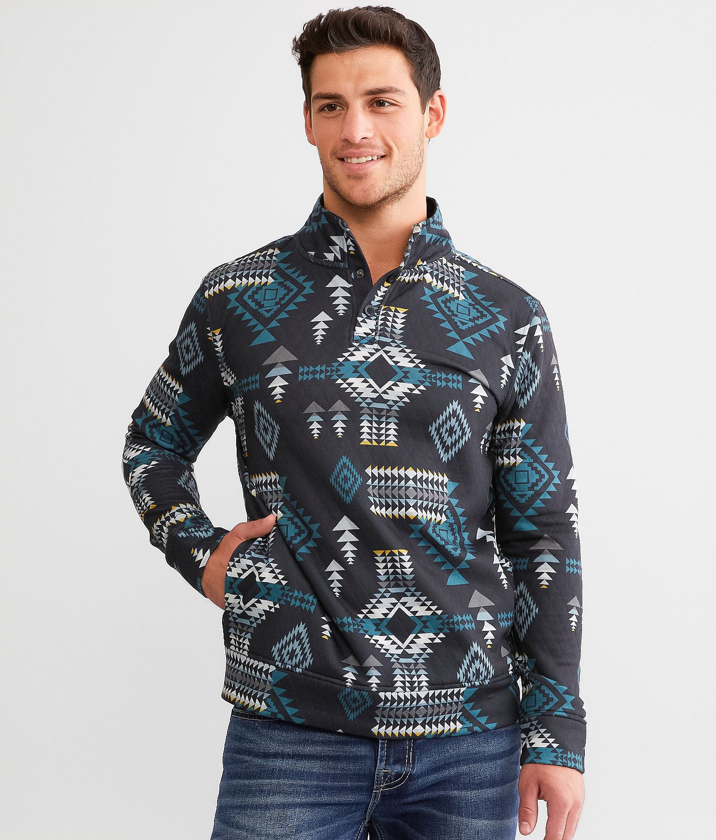 Departwest Southwestern Quarter Snap Pullover - Men's Sweatshirts in Black