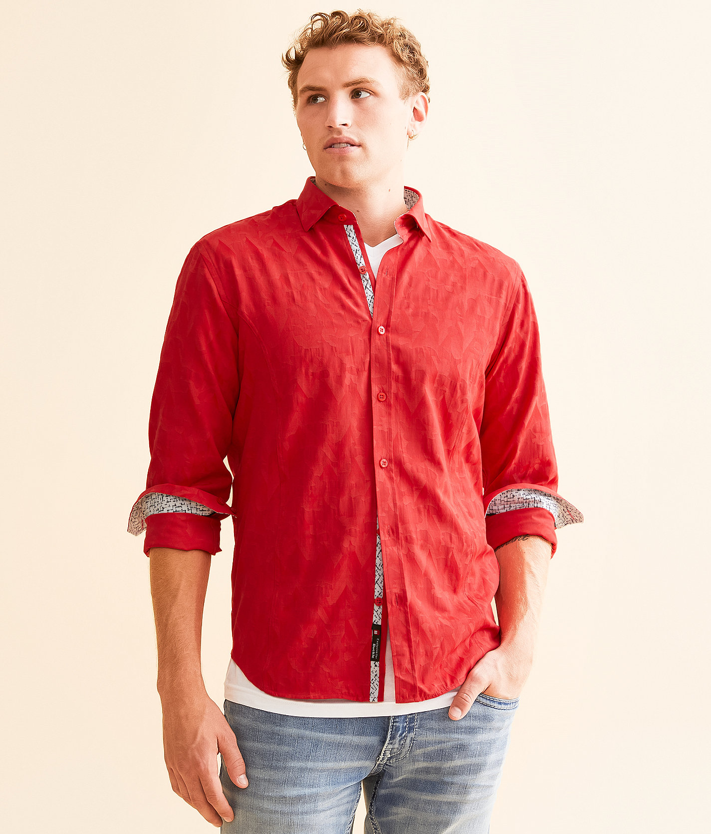 Eight X Tonal Jaquard Shirt - Men's Shirts in Red