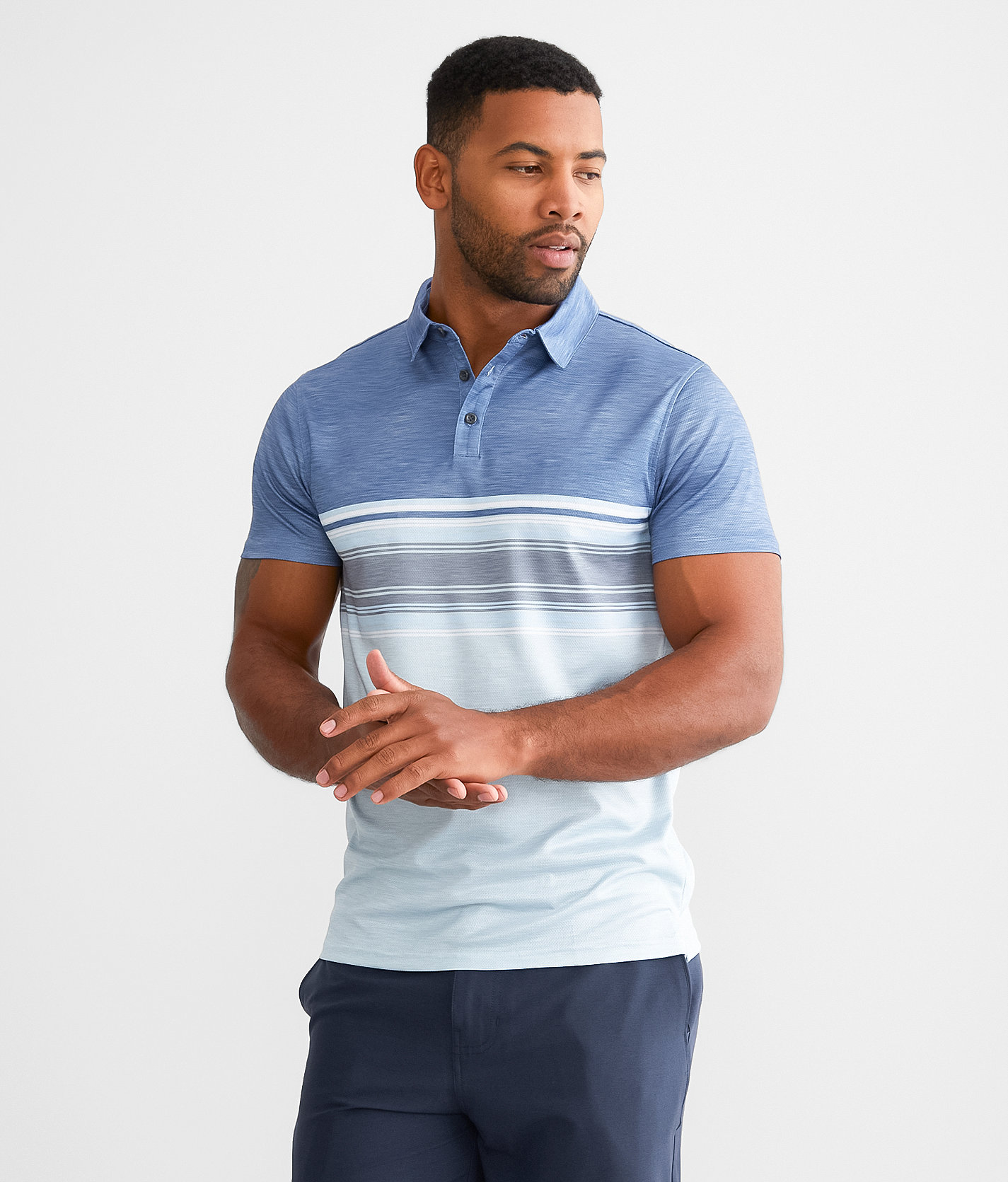 BKE Performance Polo - Men's Polos in Blue Stripe