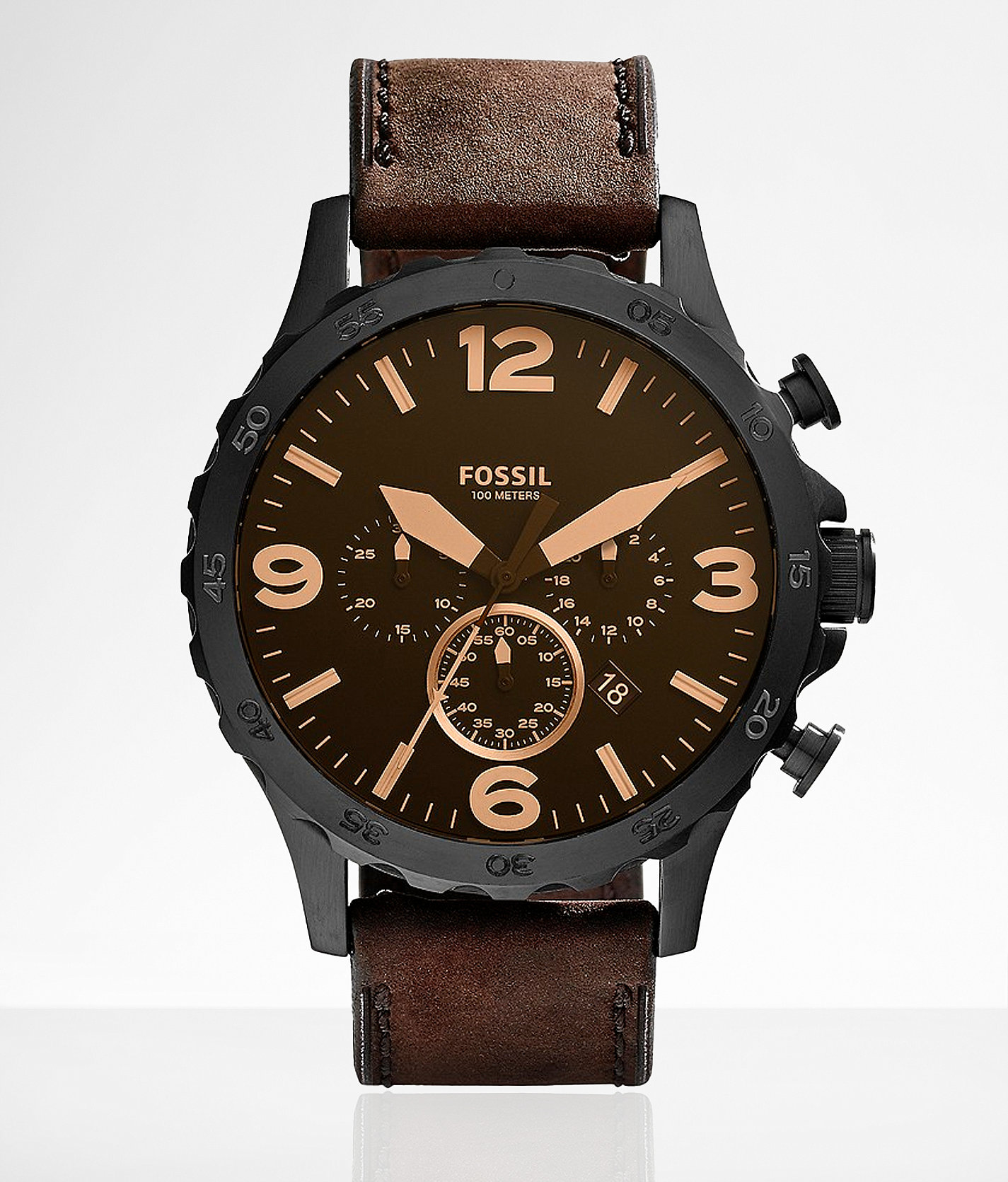 Fossil Nate Leather Watch - Men's Watches in Brown