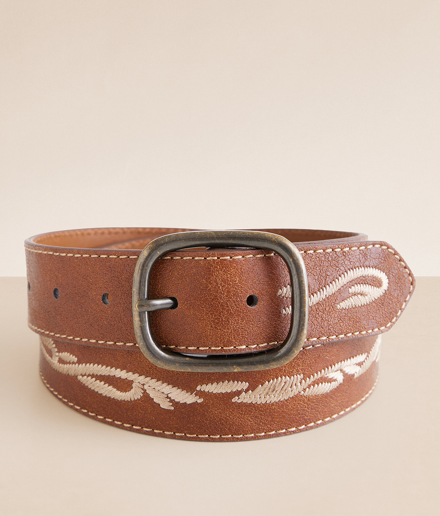 BKE Embroidered Belt - Women's Belts in Cream Brown