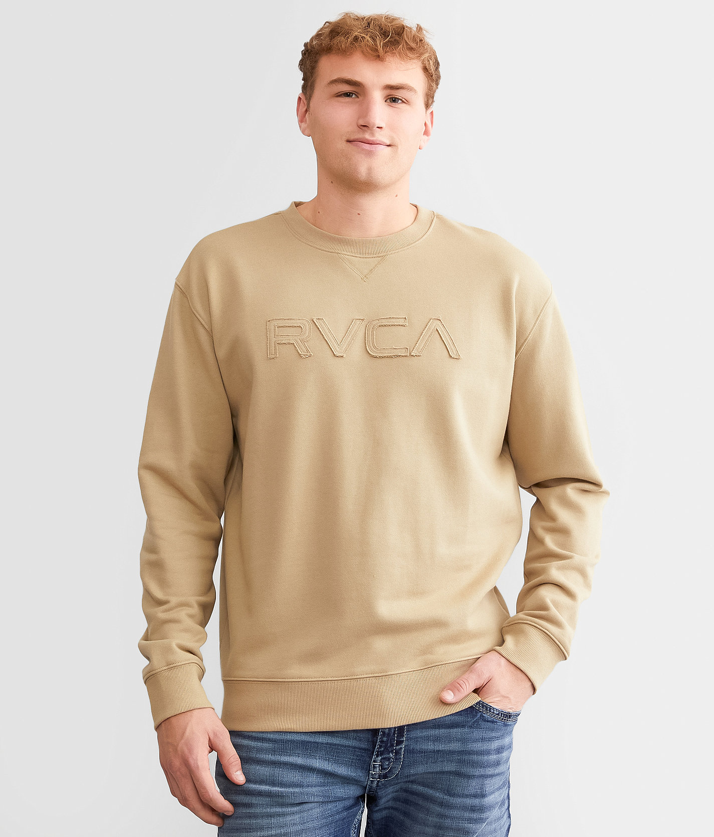 RVCA Stitched Pullover - Men's Sweatshirts in Khaki
