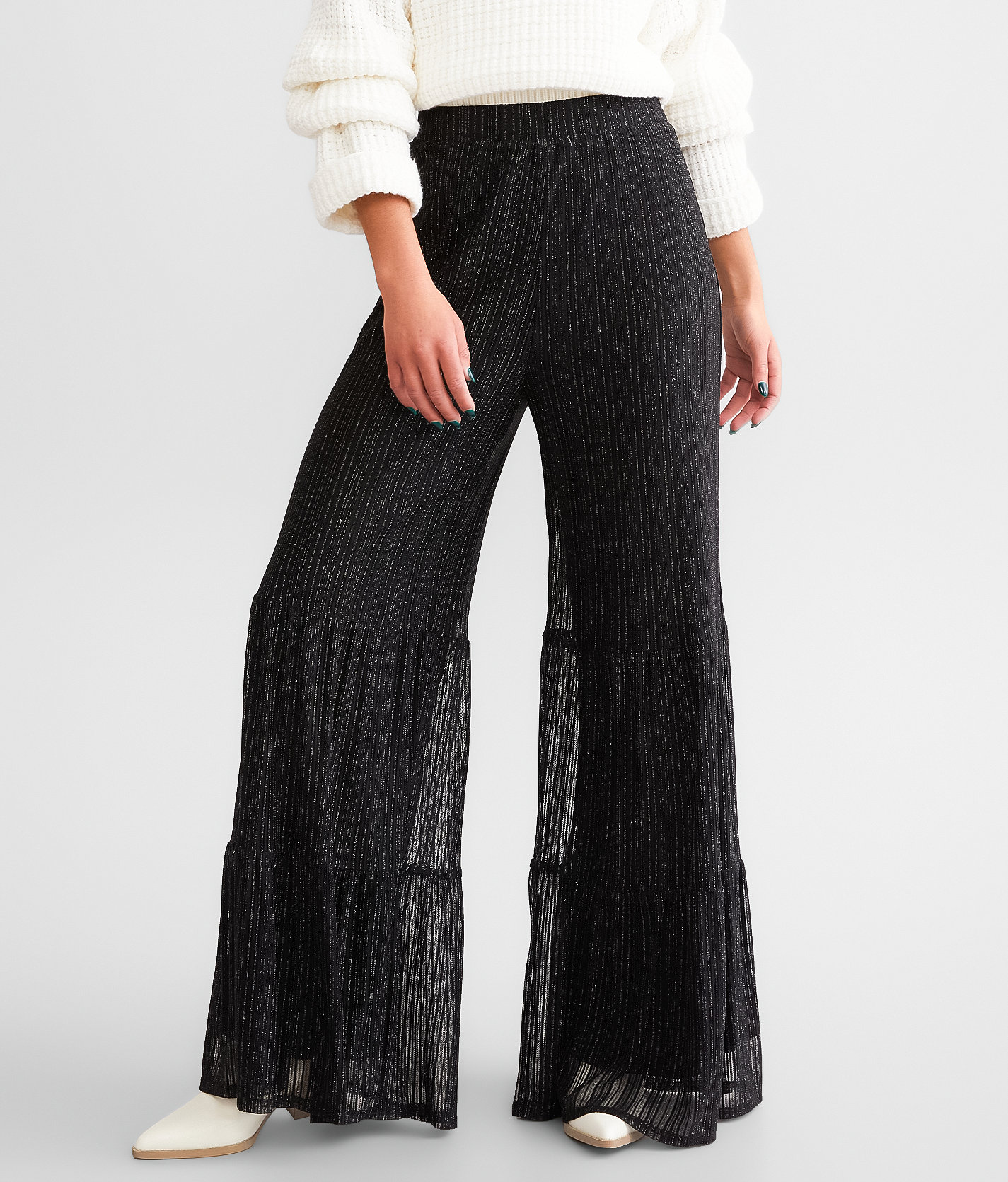 Willow & Root Lurex Tiered Pant - Women's Pants in Black Silver