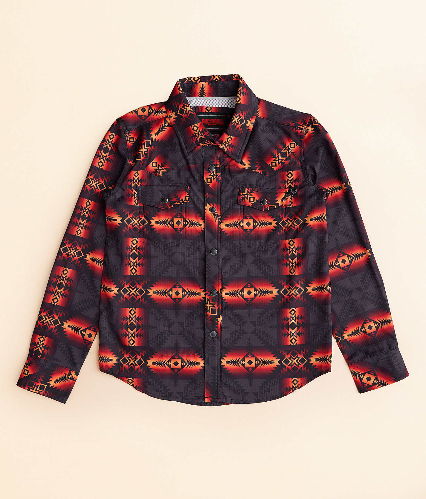 Boys - Rock & Roll Denim Aztec Performance Shirt - Boy's Shirts in Orange