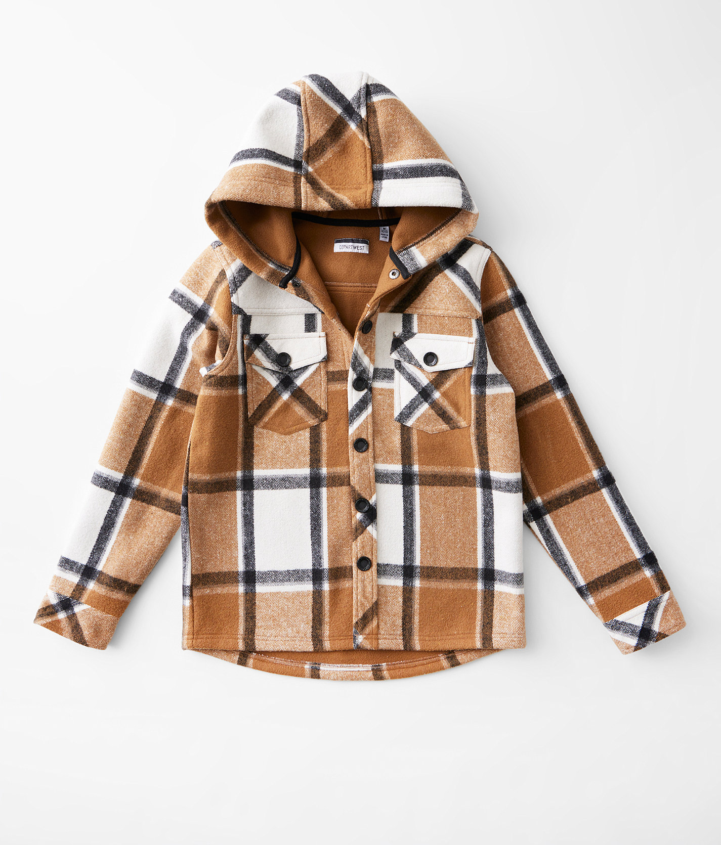 Boys - Departwest Plaid Hooded Shacket - Boy's Coats & Jackets in Cream Tobacco