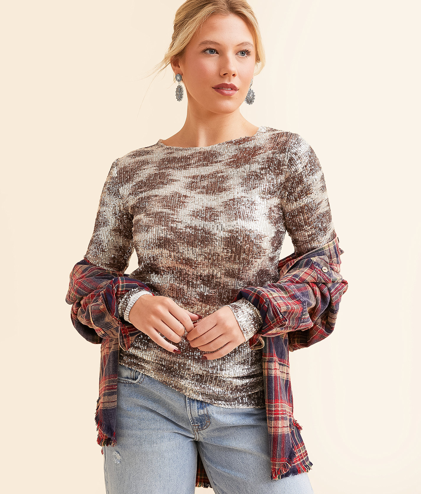 Free People Gold Rush Top - Women's Shirts & Blouses in Alabaster Combo