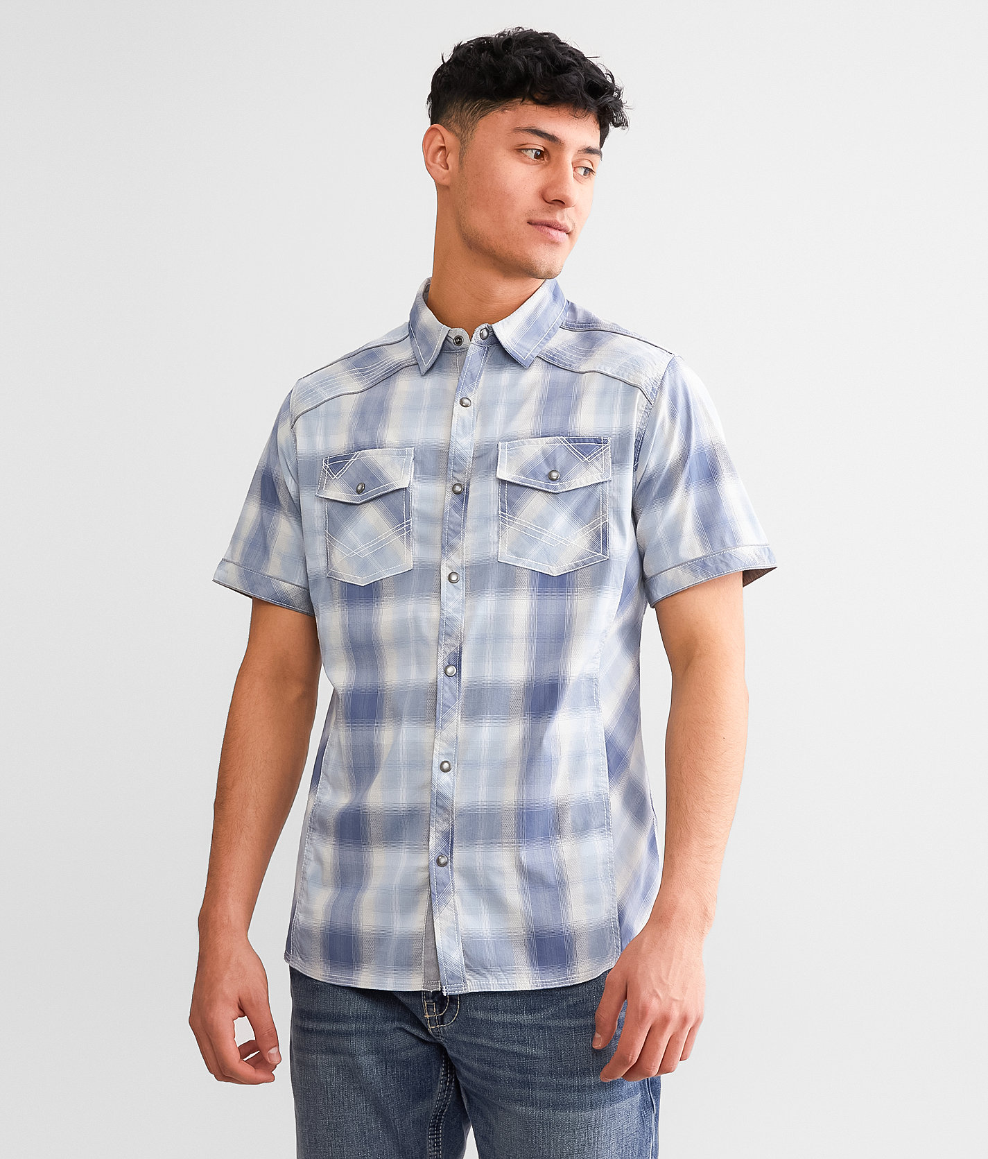 BKE Plaid Standard Stretch Shirt - Men's Shirts in Blue White