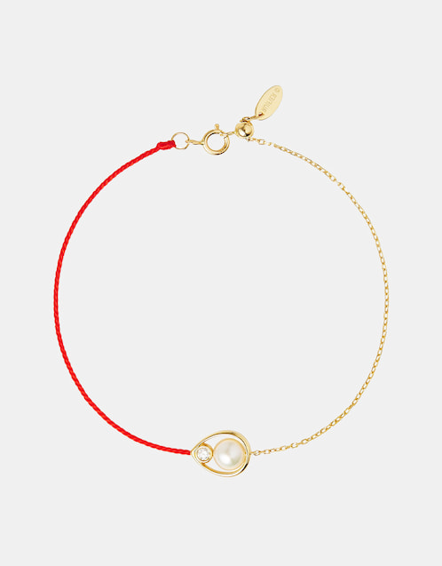 Morning Dew Purity 18ct Yellow Gold and Red Cord Bracelet