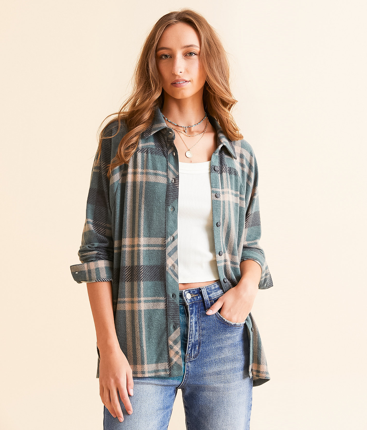 Modish Rebel Plaid Shirt - Women's Shirts & Blouses in Blue Grey