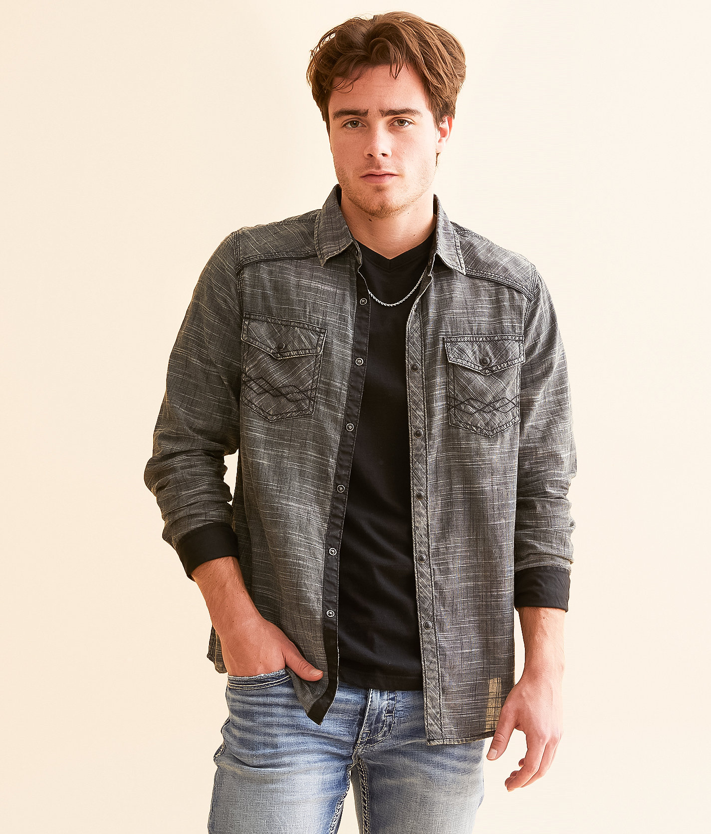 BKE Vintage Marled Standard Shirt - Men's Shirts in Black