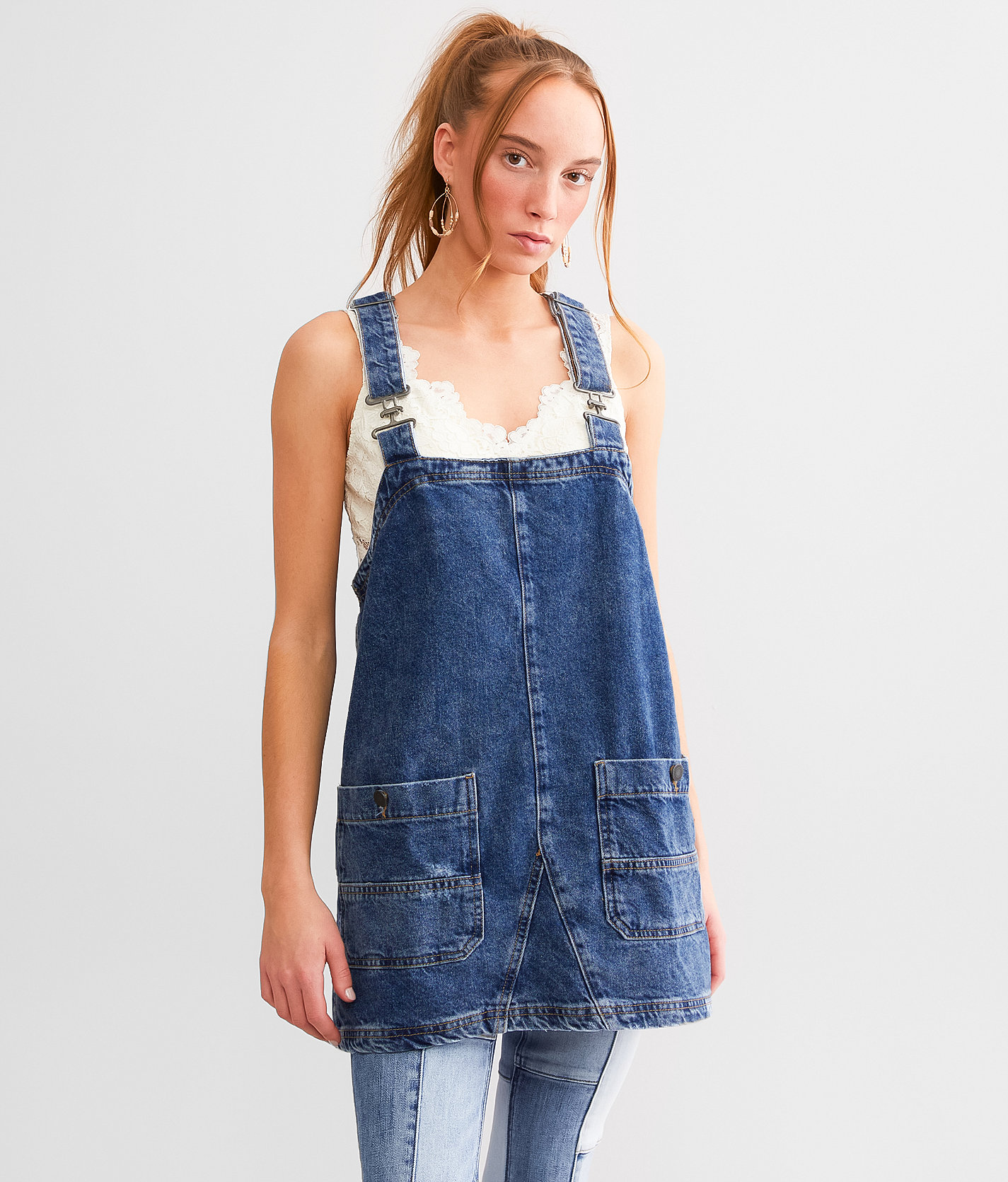 Free People Smock Denim Overall Top - Women's Shirts & Blouses in Sapphire Wash