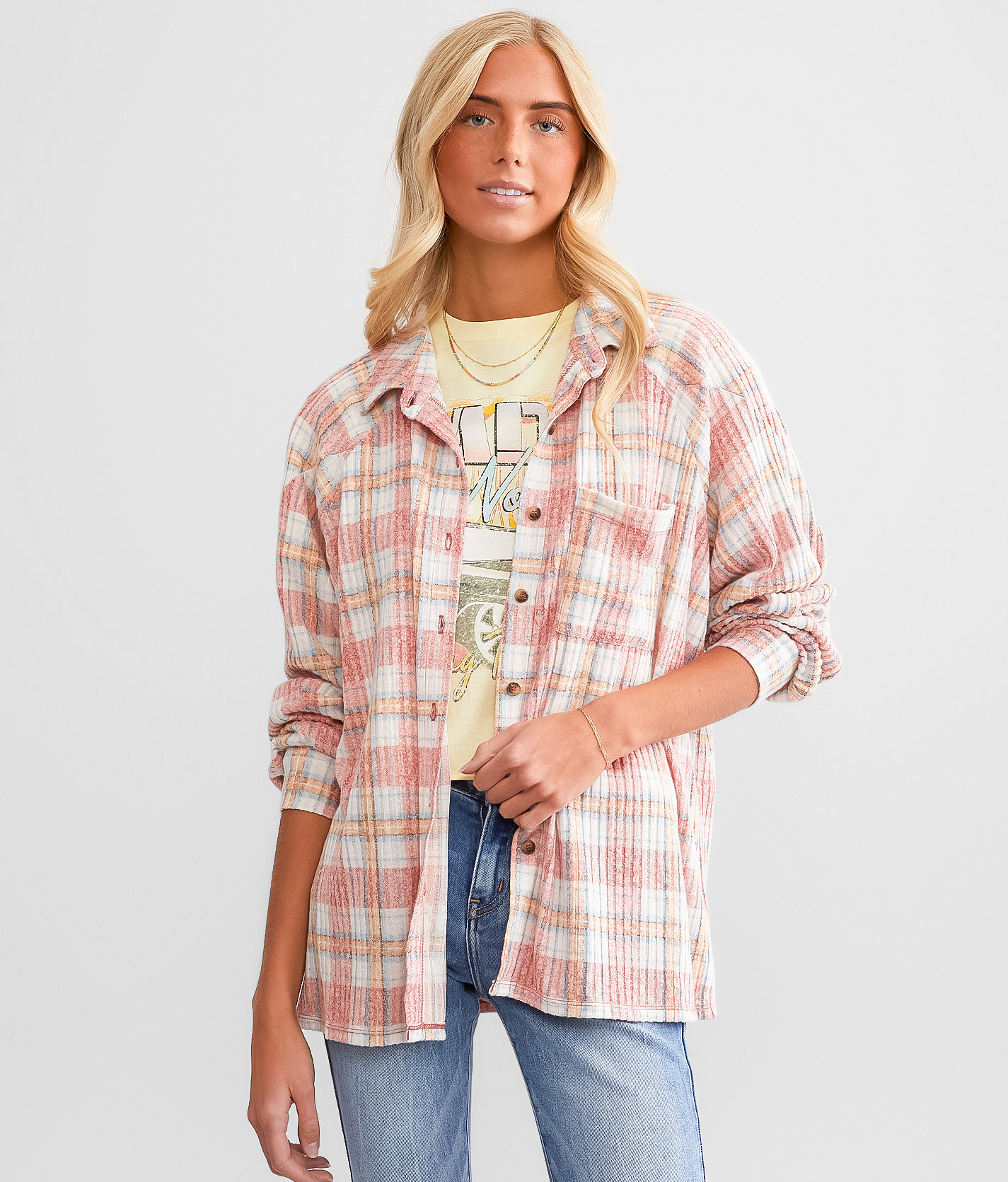 Modish Rebel Plaid Shirt - Women's Shirts & Blouses in Melon