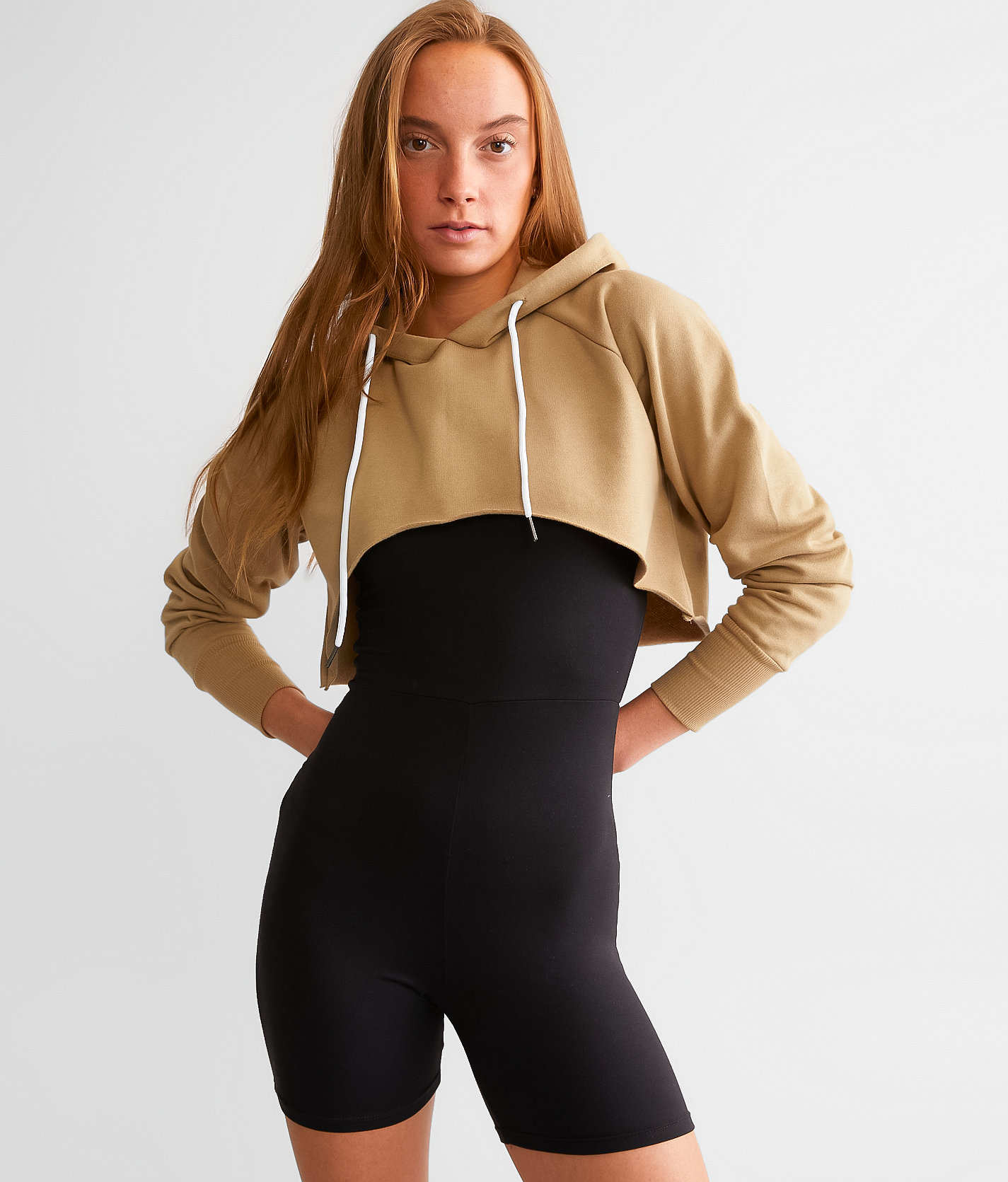 FITZ + EDDI Raw Edge Hooded Sweatshirt - Women's Sweatshirts in Latte