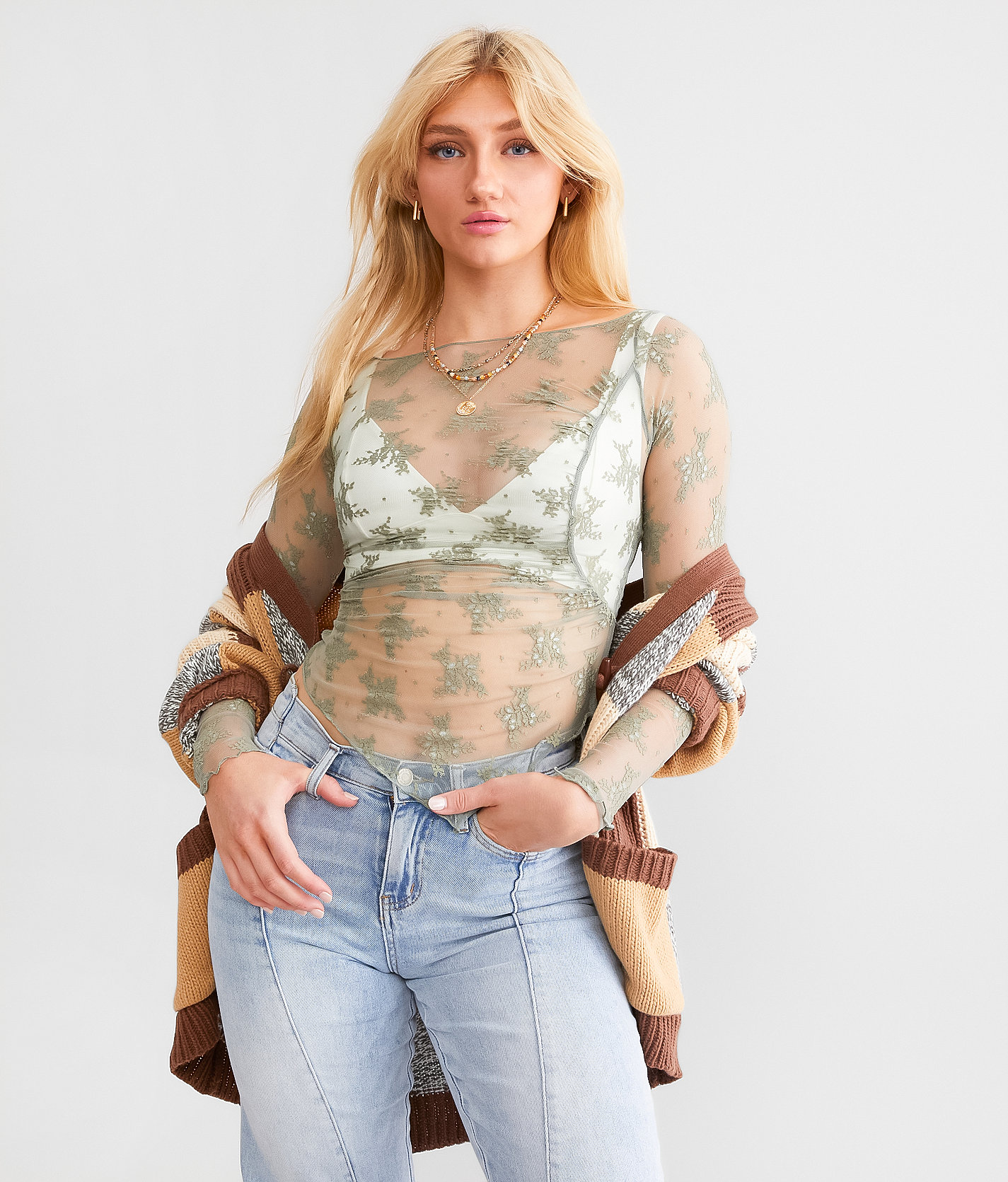 Free People Full Bloom Layering Top - Women's Shirts & Blouses in Green Tea Leaves
