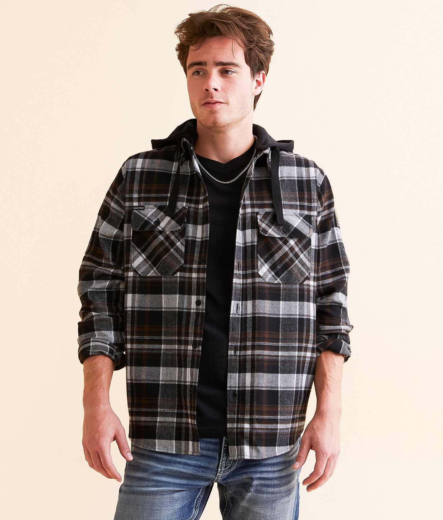 Howitzer Capture Flannel Hooded Shirt - Men's Shirts in Black