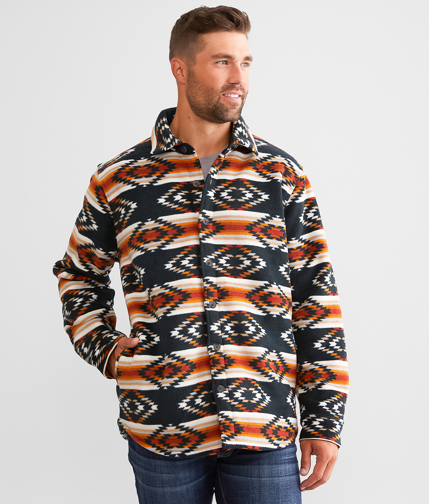 Departwest Polar Fleece Shacket - Men's Coats & Jackets in Cream Orange