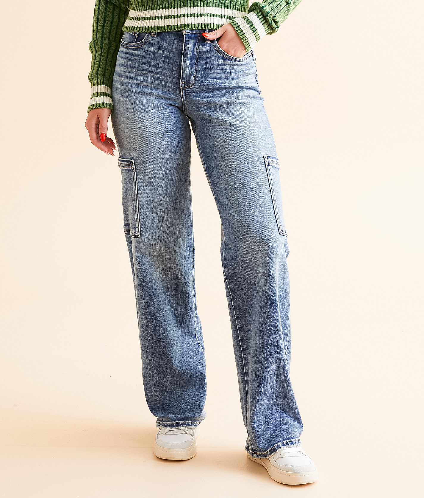 BKE Billie Cargo Wide Leg Stretch Jean - Women's Jeans in Loomis