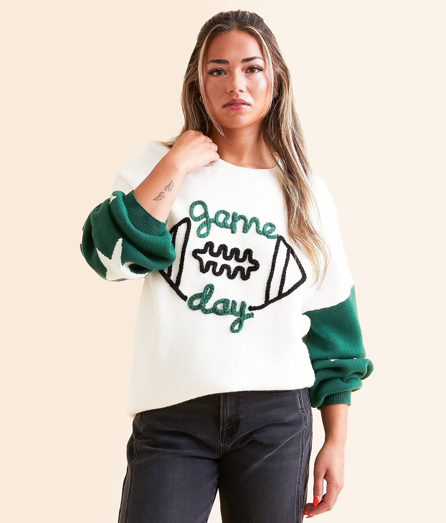 DH Apparel Game Day Sweater - Women's Sweaters in Green White