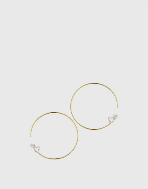 Modern Words Fine Double Heart 18ct Yellow Gold Hoops
