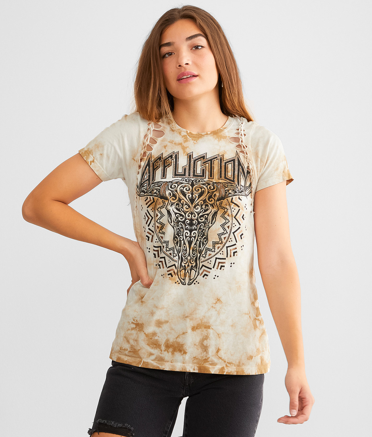 Affliction Deadwood T-Shirt - Women's T-Shirts in Off White Crystal Wash