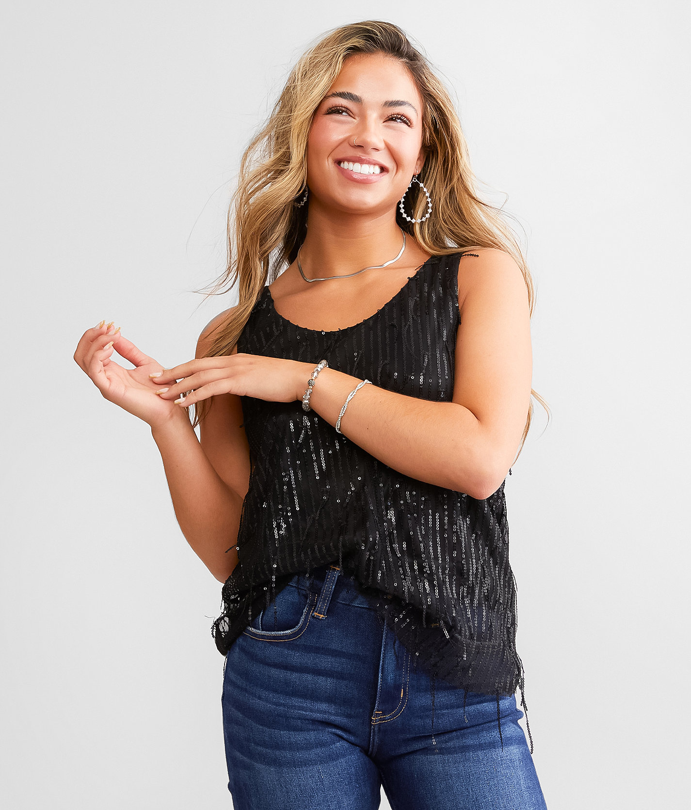 Daytrip Sequin Back Tie Tank Top - Women's Tank Tops in Black