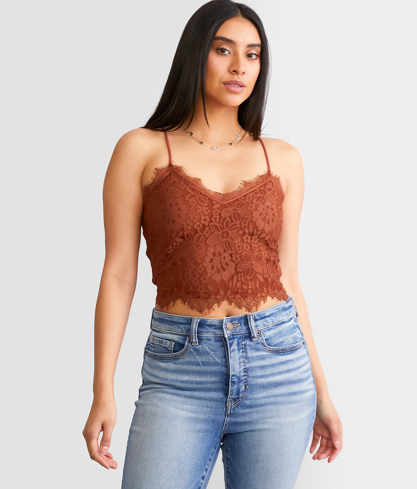 BKEssentials Floral Lace Brami - Women's Tank Tops in Henna