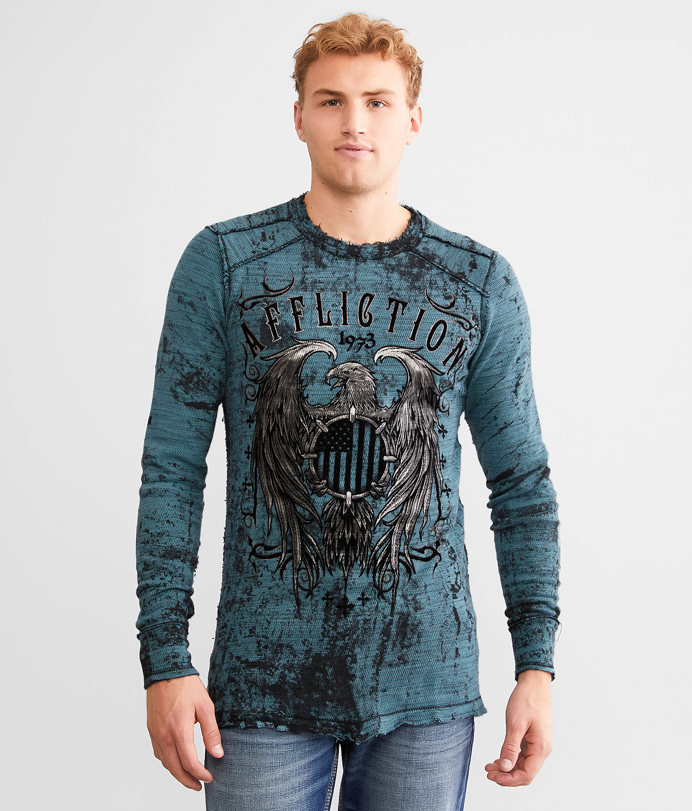 Affliction American Customs Iron Pledge Reversible T-Shirt - Men's T-Shirts in Brittany Blue Black