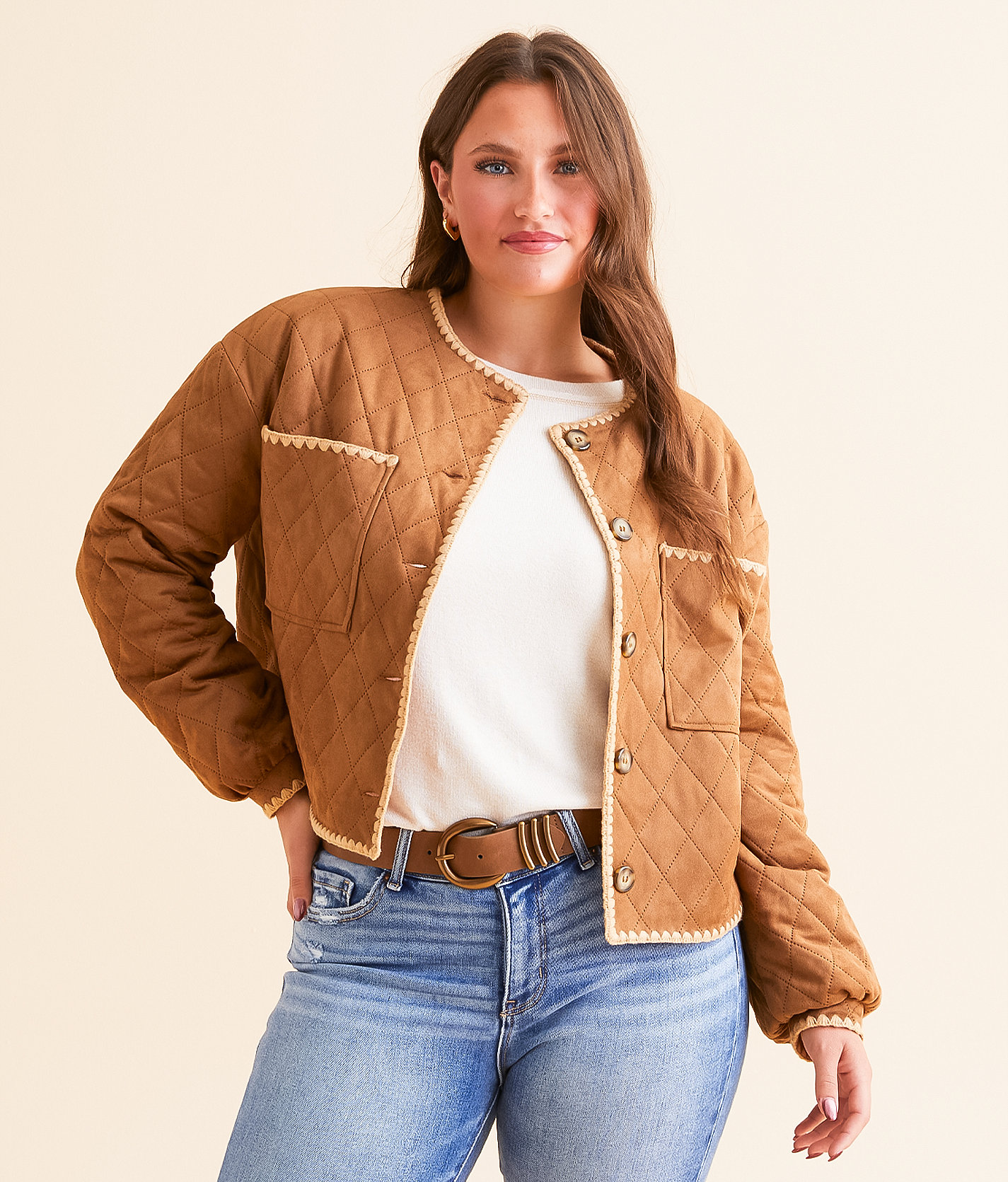 Miss Me Quilted Jacket - Women's Coats & Jackets in Camel Brown