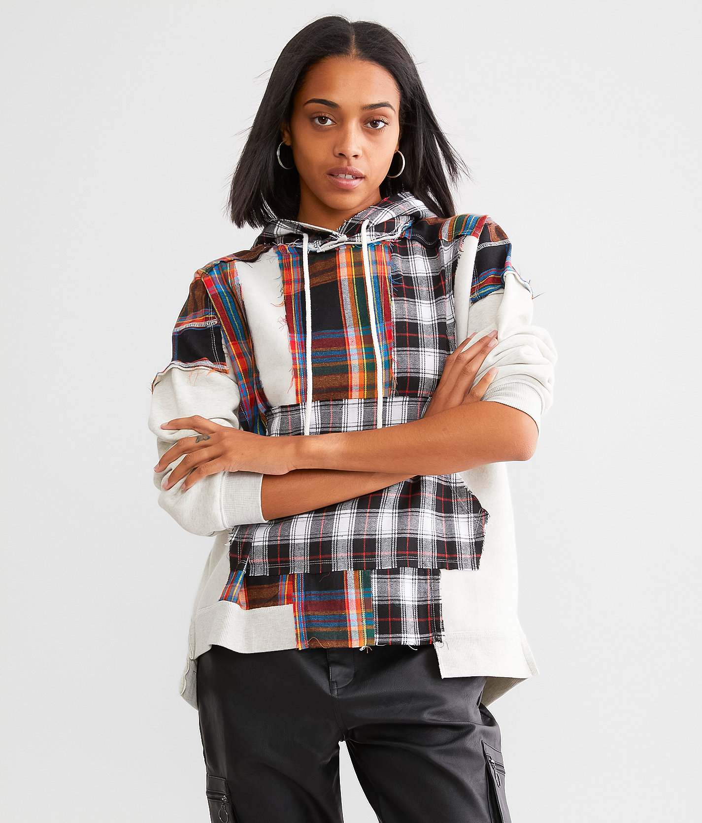 Gilded Intent Oversized Plaid Hooded Sweatshirt - Women's Sweatshirts in Multi