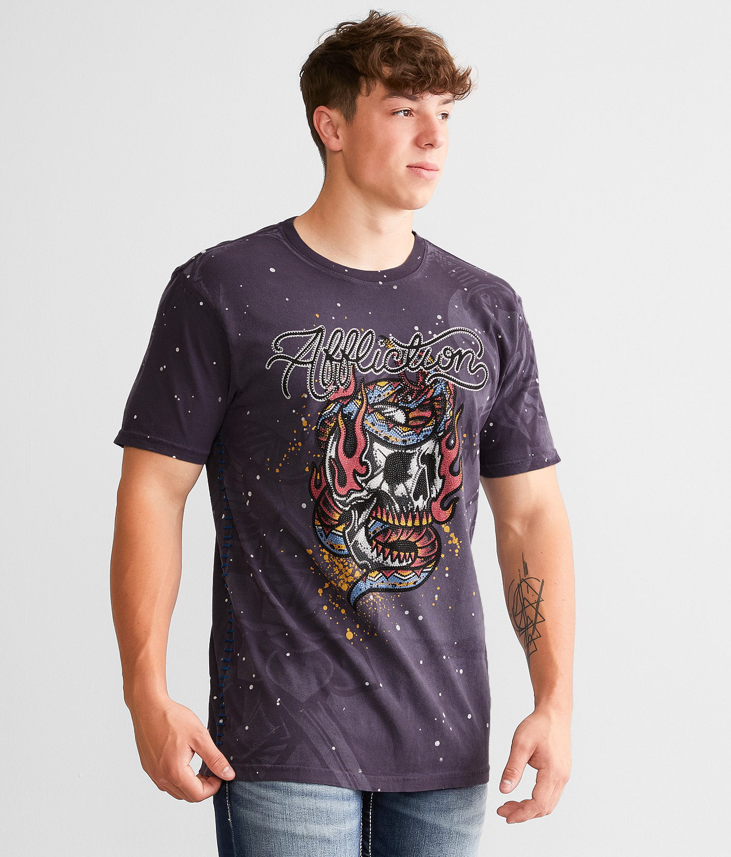 Affliction Vengeful Grin T-Shirt - Men's T-Shirts in Dusk Pigment Dye