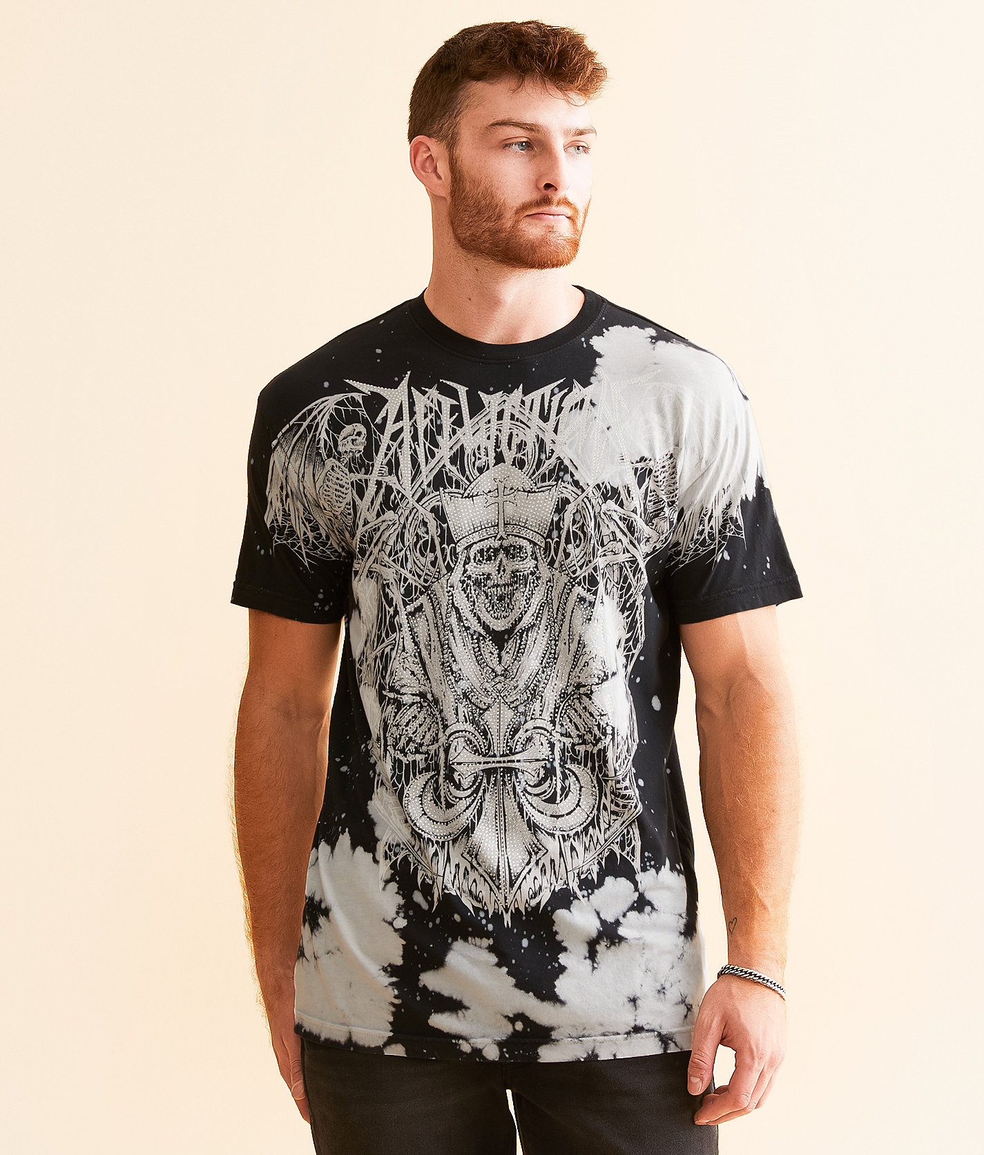 Affliction Pinnacle Dust T-Shirt - Men's T-Shirts in Black Bleach Wash