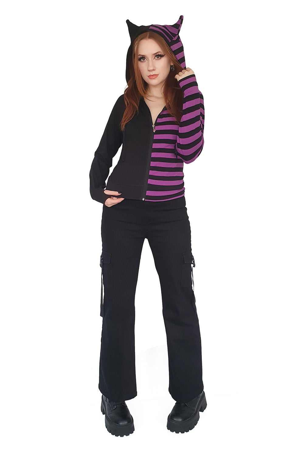 Shiori Half and Half  Hoodie [BLACK/PURPLE]