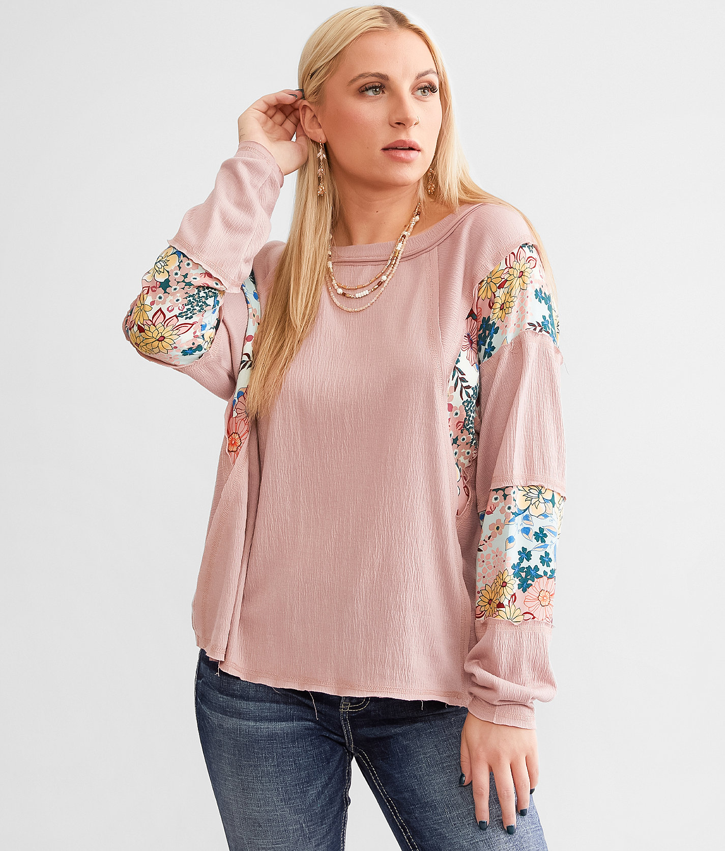 Daytrip Raw Edge Textured Top - Women's Shirts & Blouses in Mauve Multi