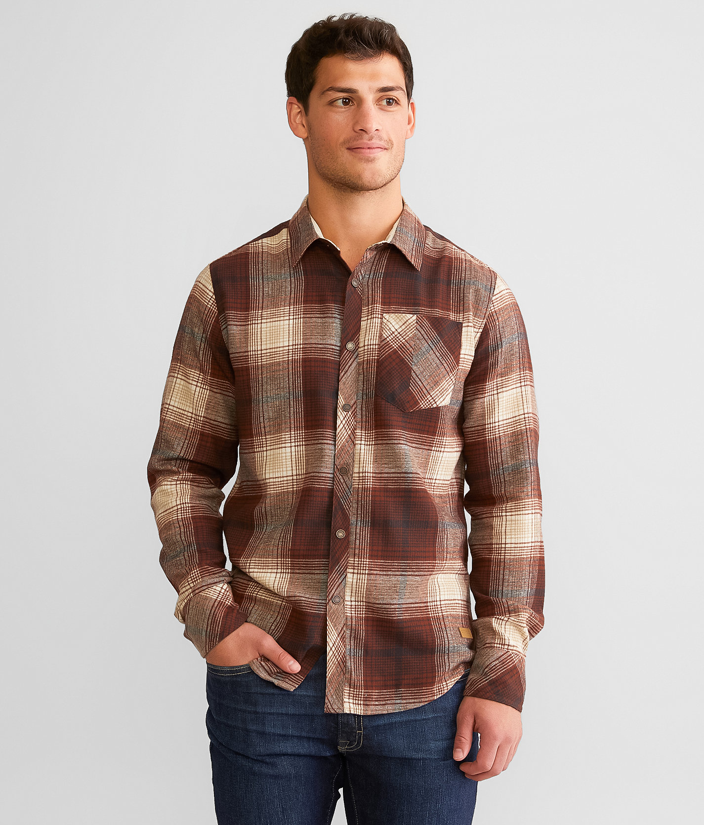 Outpost Makers Brushed Plaid Shirt - Men's Shirts in Cream Rust