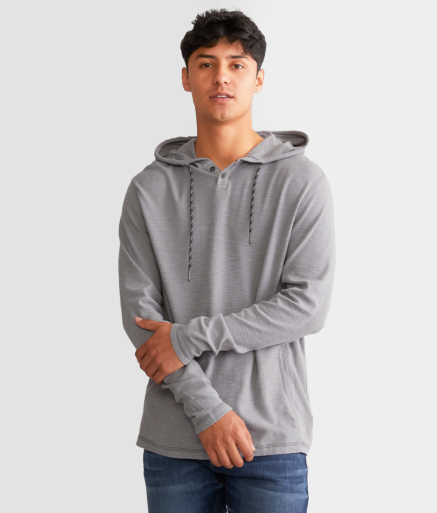 BKE Slub Knit Henley Hoodie - Men's Sweatshirts in Alloy