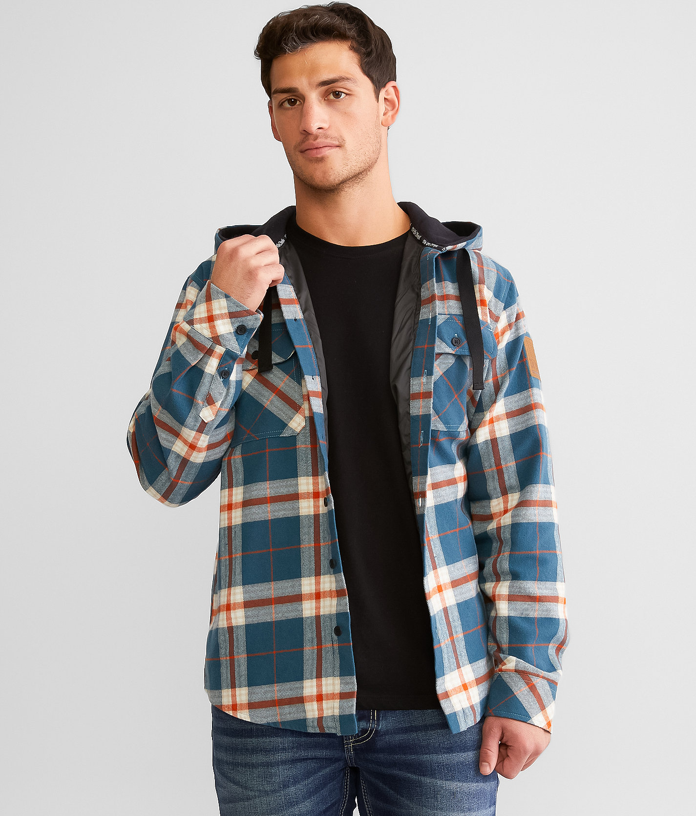 Howitzer Blue Collar Brave Land Hooded Flannel Shacket - Men's Coats & Jackets in Blue