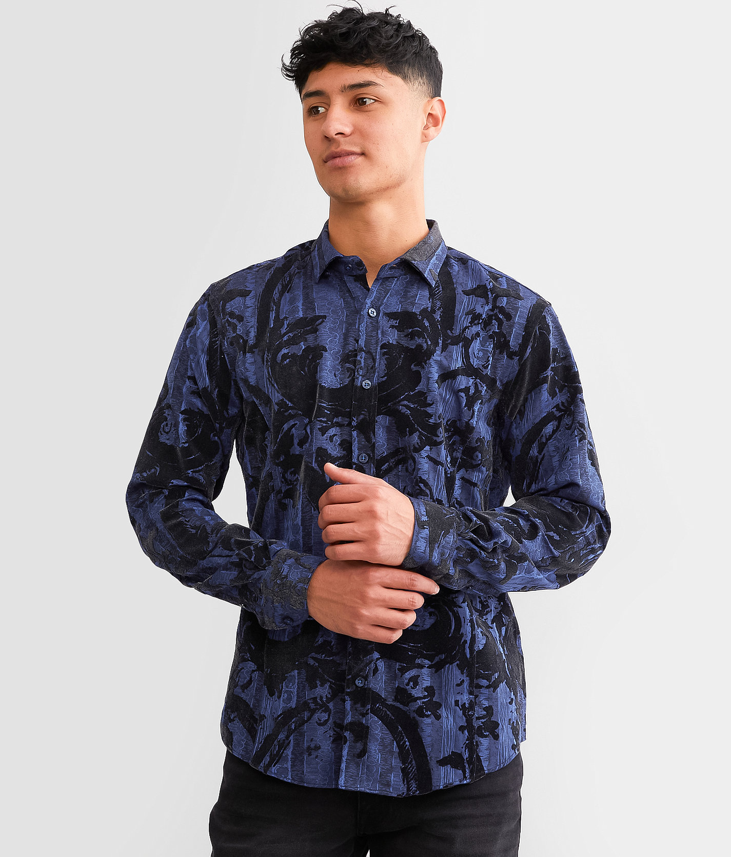 Eight X Flocked Metallic Shirt - Men's Shirts in Navy