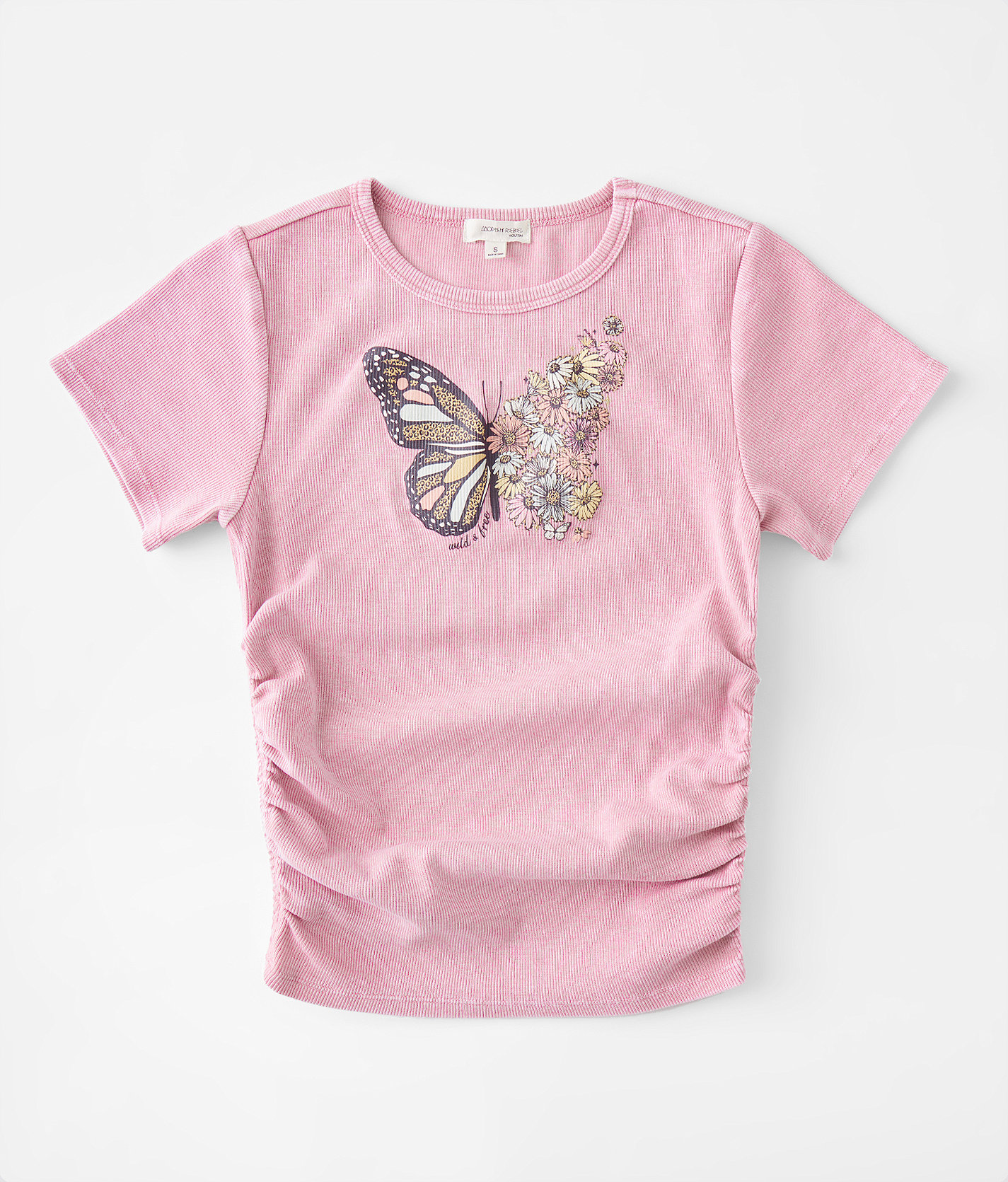 Girls - Modish Rebel Wild & Free Ruched T-Shirt - Girl's T-Shirts in Pink