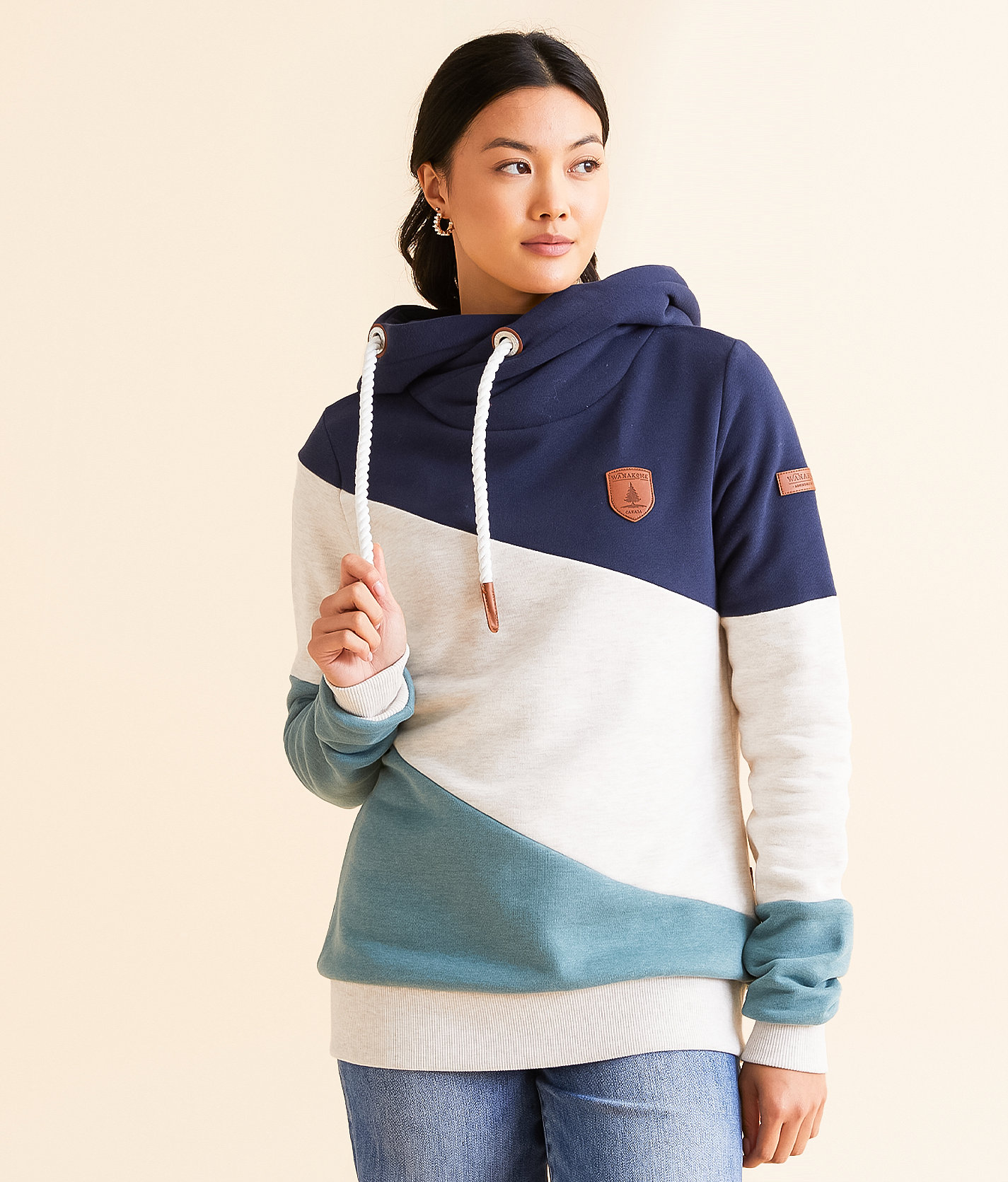 Wanakome Selene Asymmetrical Hooded Sweatshirt - Women's Sweatshirts in Oxford Blue Mix