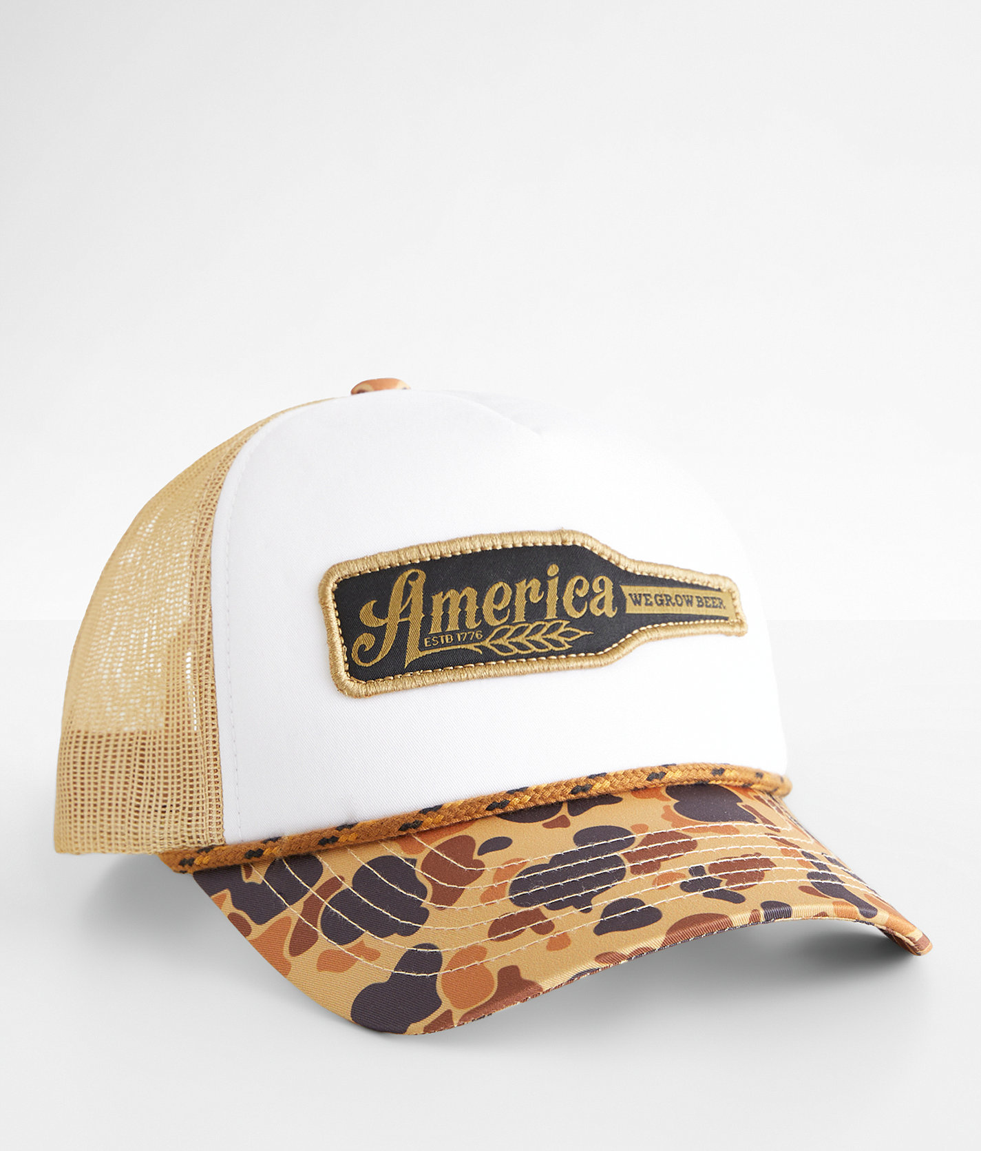 Rural Cloth America We Grow Beer Trucker Hat - Men's Hats in White Tan