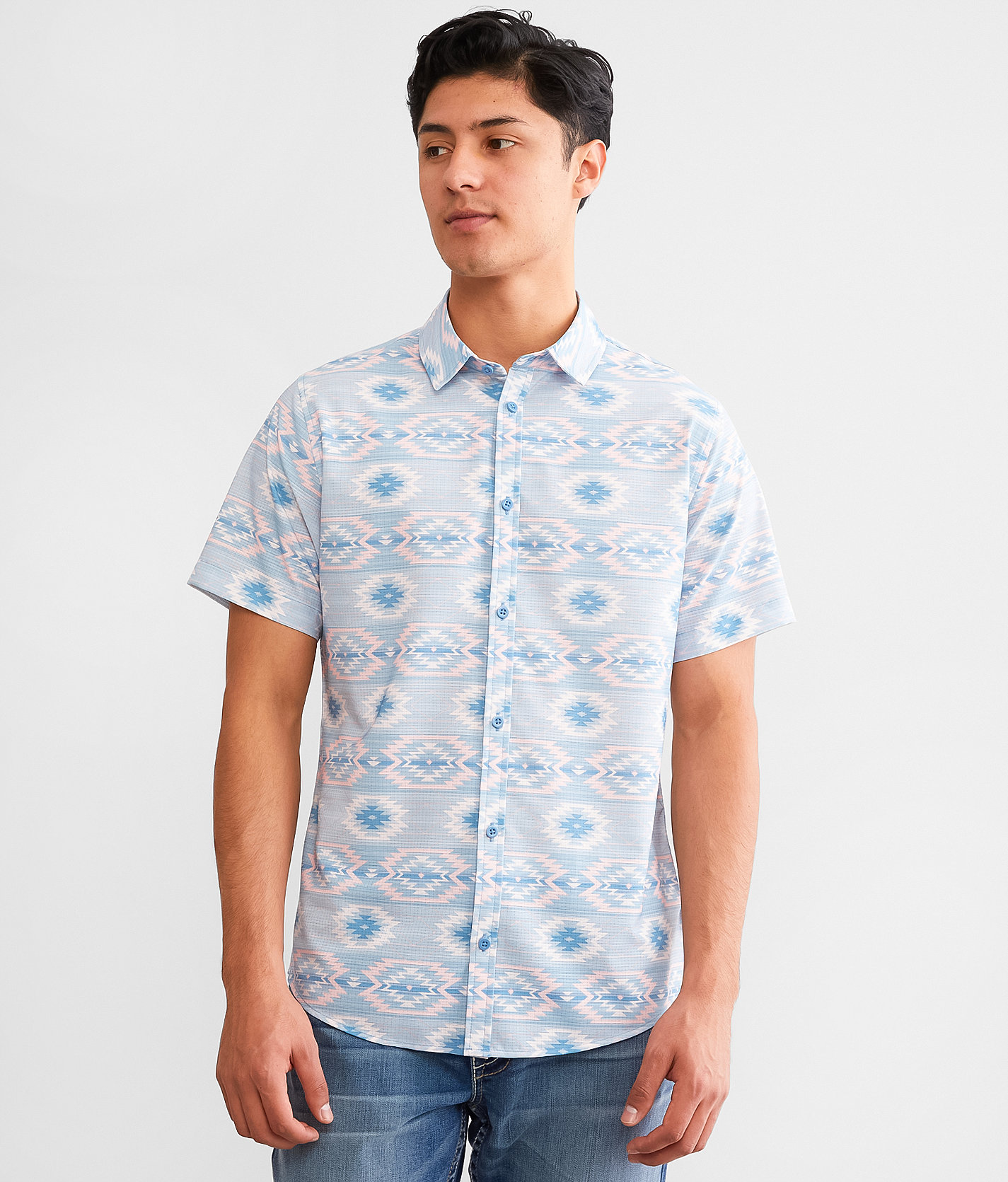 Departwest Southwestern Performance Stretch Shirt - Men's Shirts in Light Blue