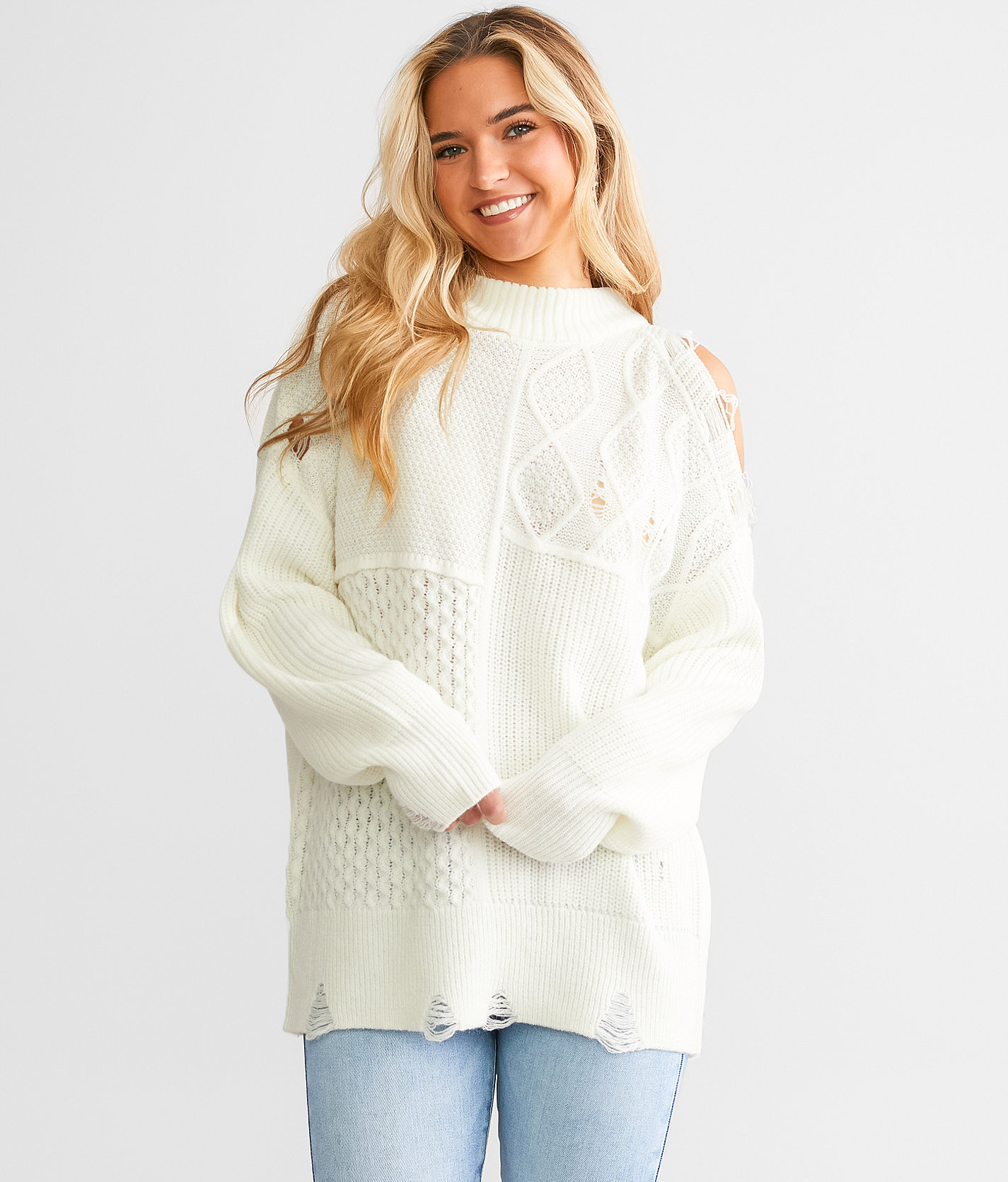 Daytrip Cold Shoulder Sweater - Women's Sweaters in Bone
