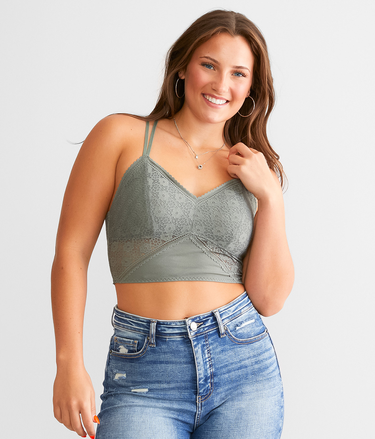 BKEssentials Floral Lace Full Coverage Bralette - Women's Intimates in Agave Green