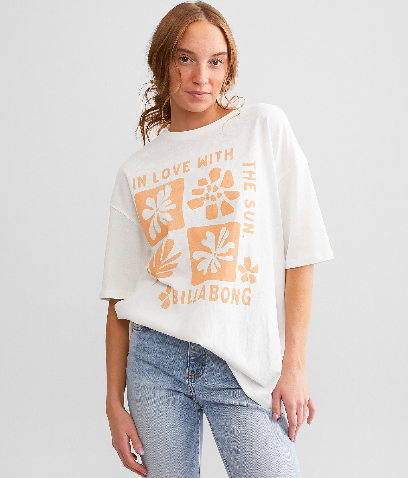 Billabong In Love With The Sun Oversized T-Shirt - Women's T-Shirts in Salt Crystal