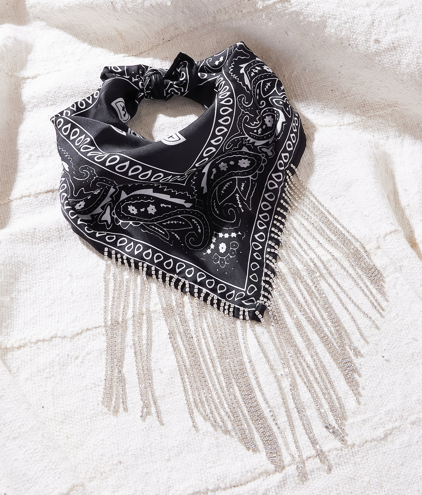 Sterling & Stitch Rhinestone Fringe Bandana Scarf - Women's Scarves in Black