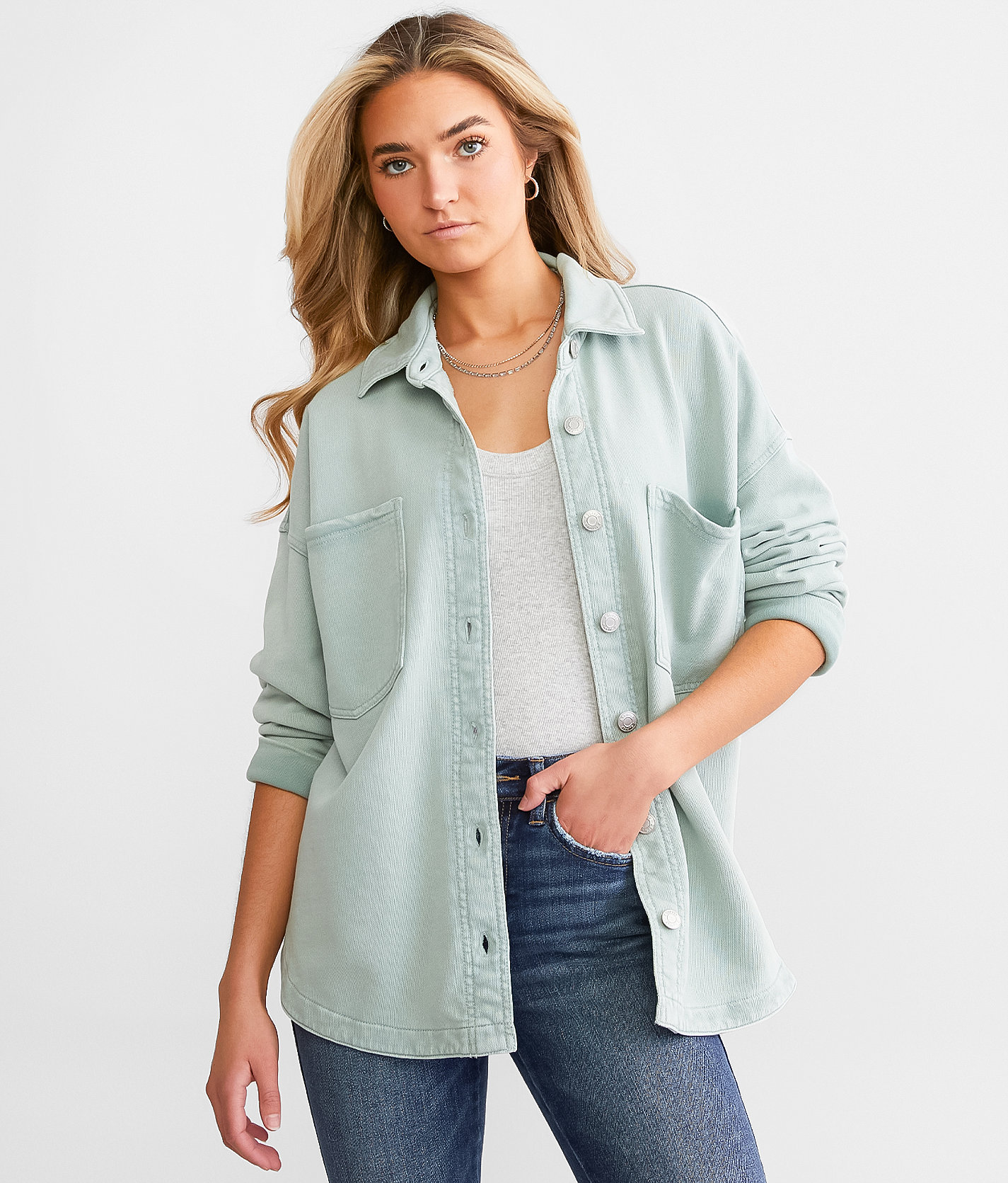 Z Supply All Day Washed Knit Shacket - Women's Coats & Jackets in Worn Jade