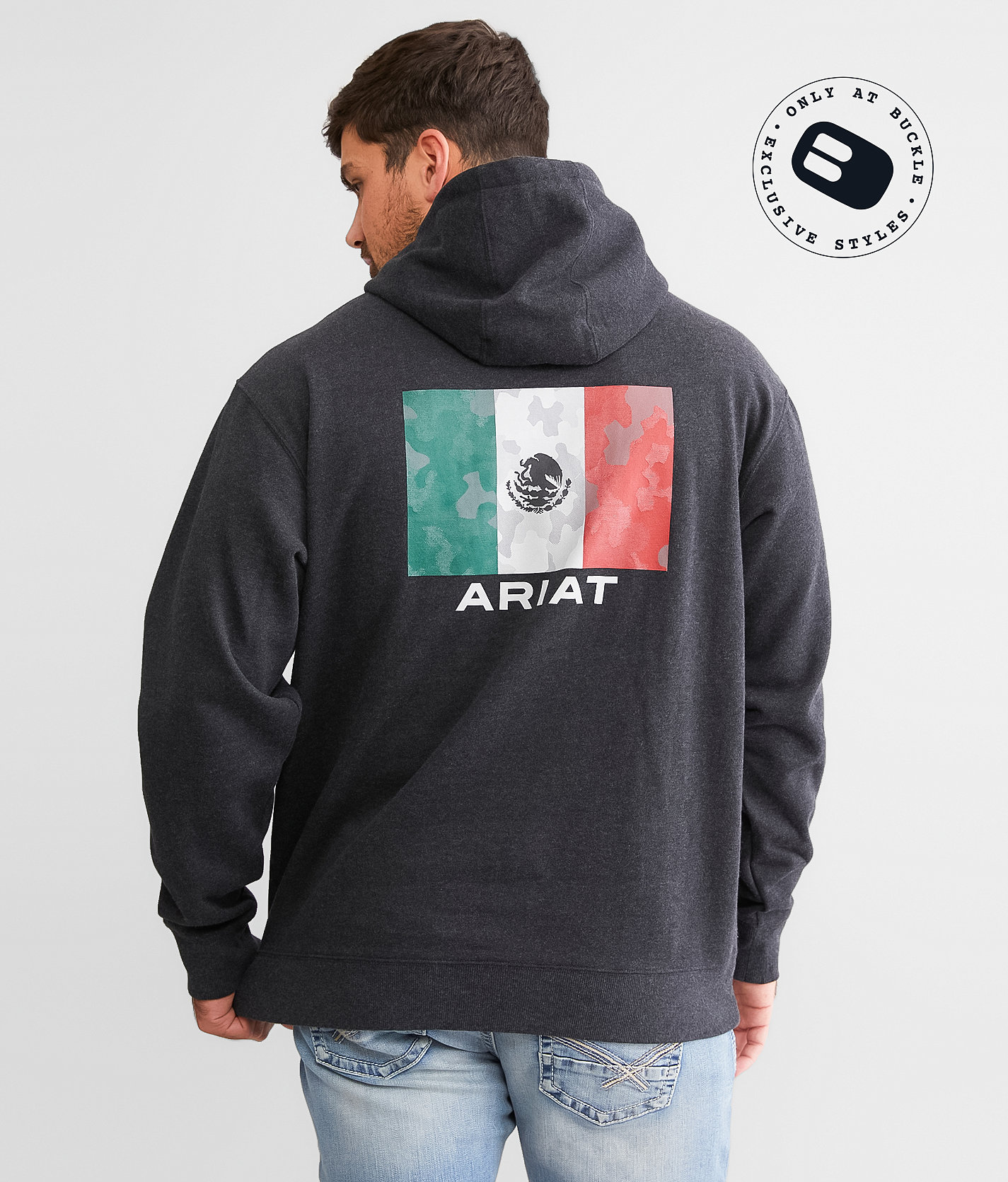 Ariat Mexico Flag Hooded Sweatshirt - Men's Sweatshirts in Black Heather